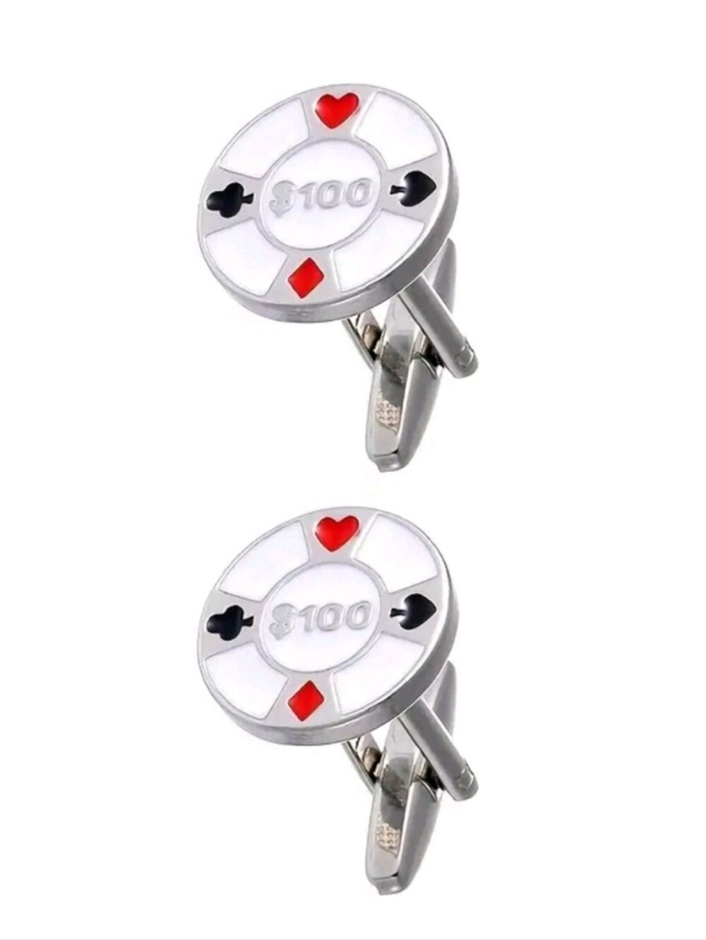 Poker Chip Cufflinks Casino Gambling Card Player Silver Tone Formal Accessory